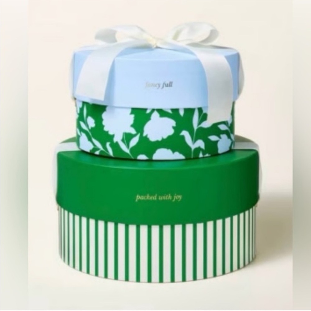 Kate Spade x Target Round Gift Box Set of 2 Green Stripe Classic Rose Hat Box - Picture 6 of 6